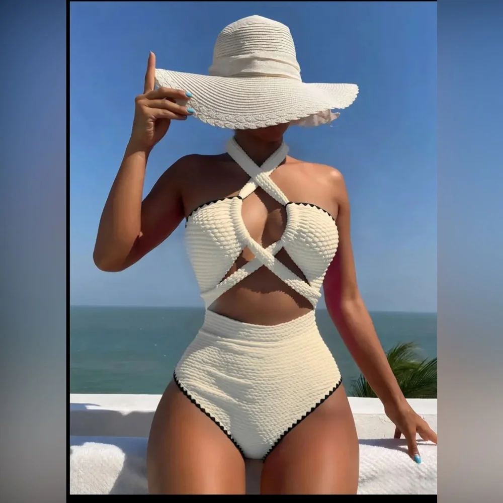 Elegant Cream Criss-Cross Swimsuit 2026 season brand new
